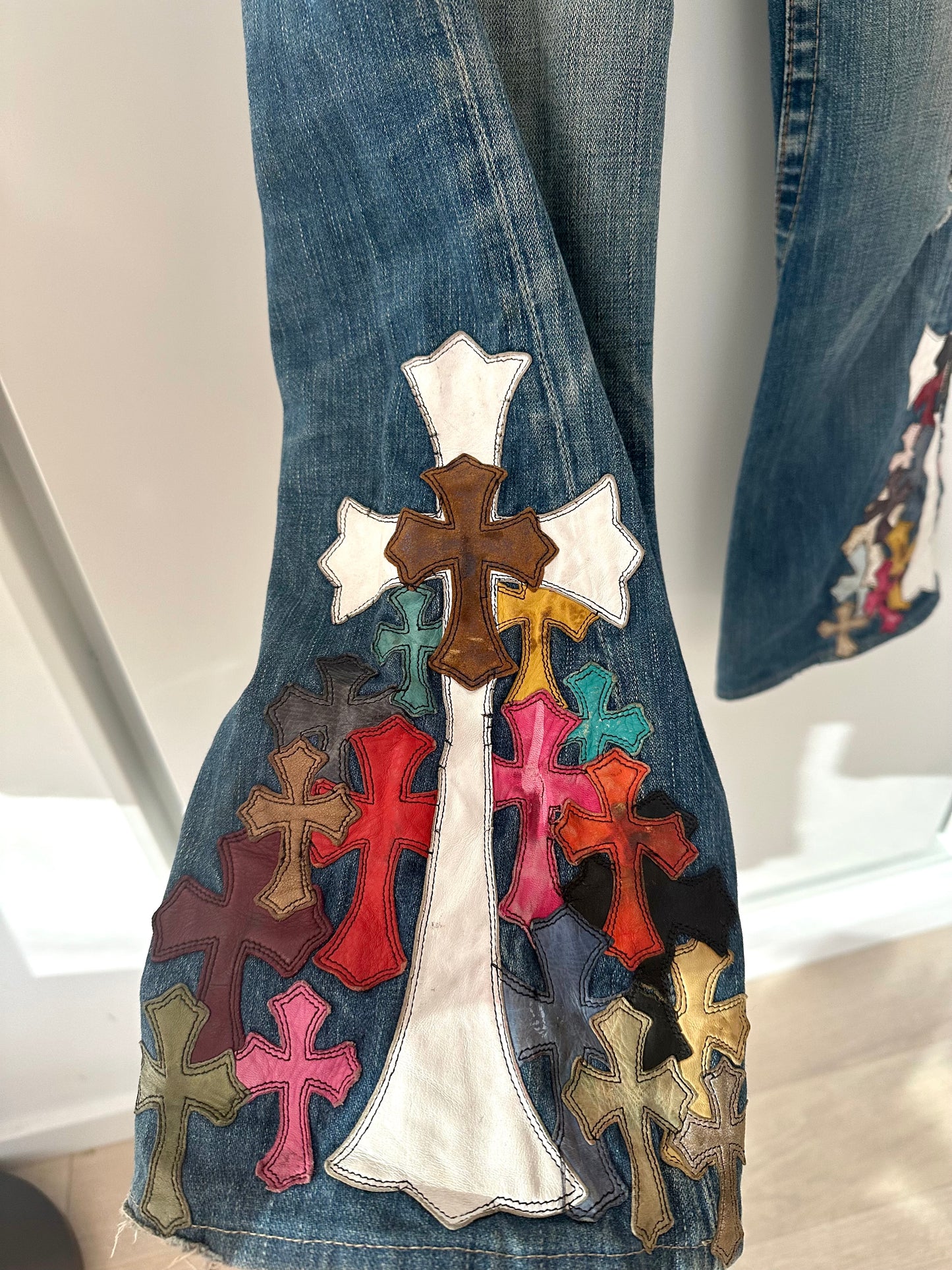 Chrome Hearts Multicolor Cross Patched Jeans