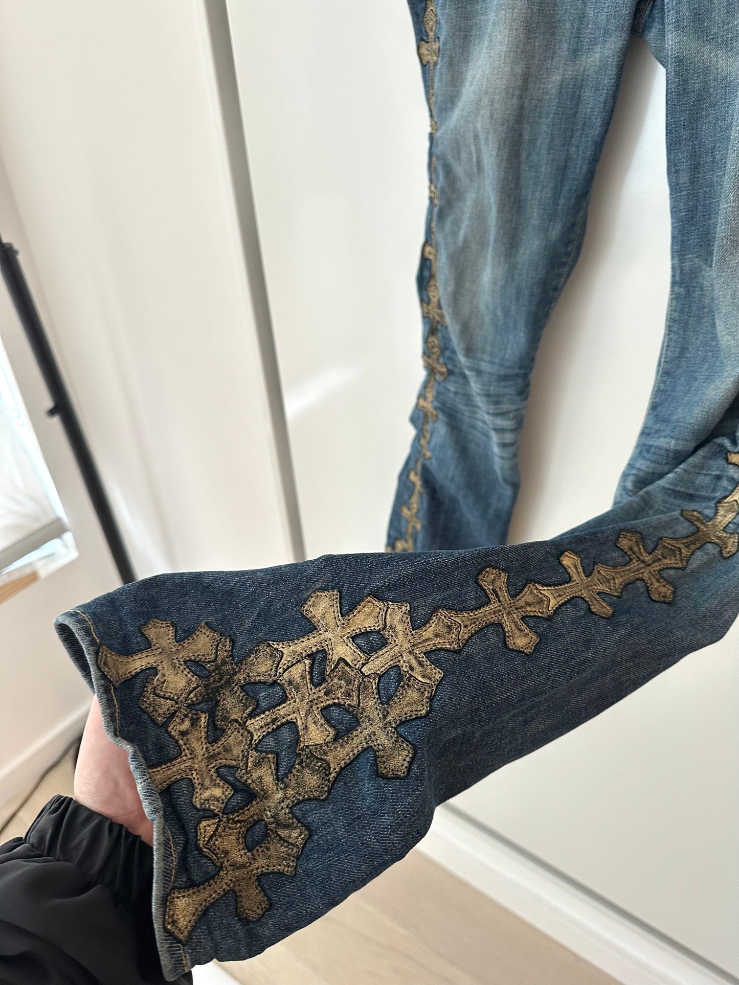 Chrome Hearts Gold Cross Patched Jeans