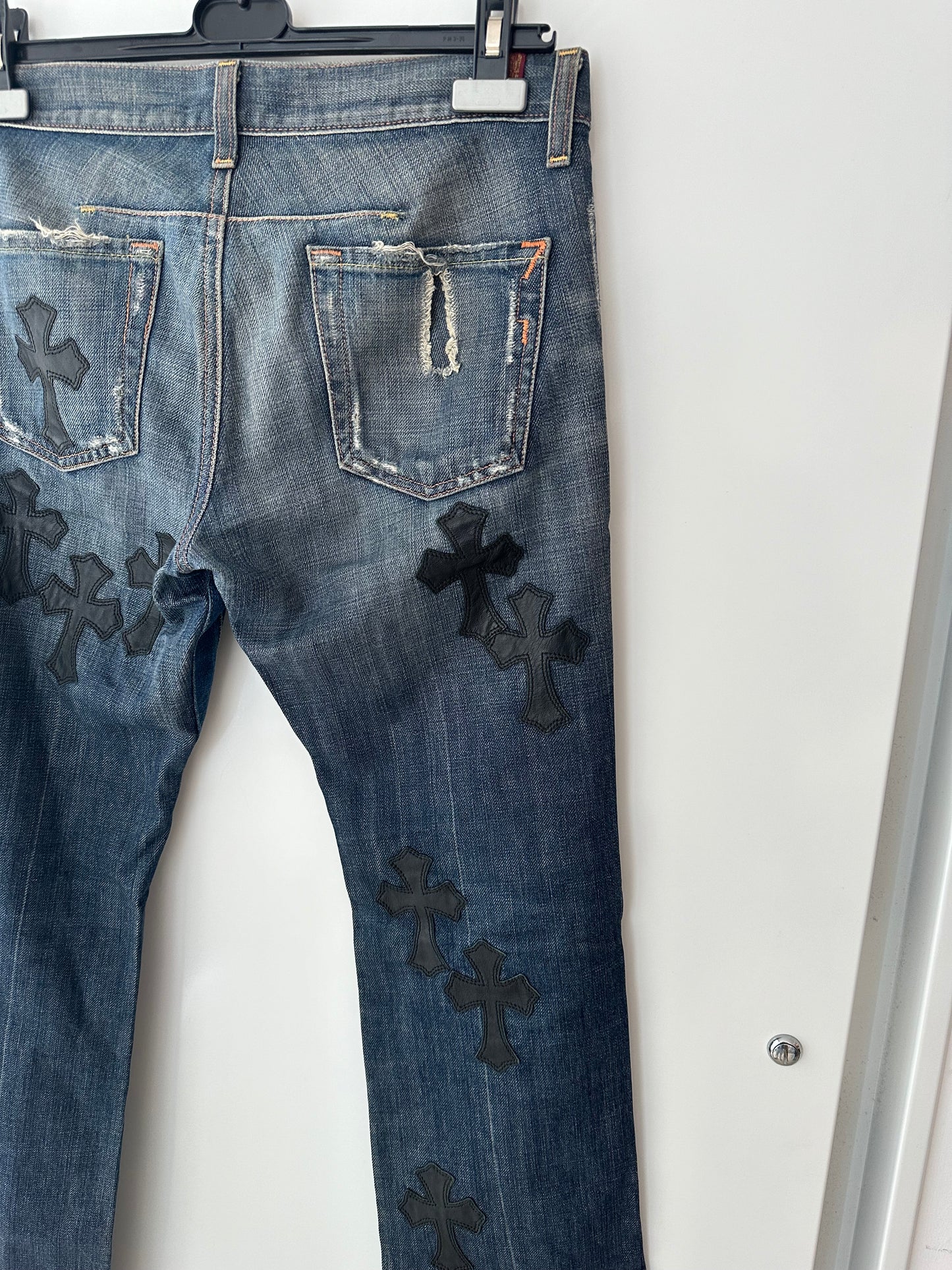 Chrome Hearts x 7Jeans Cross Patched Jeans