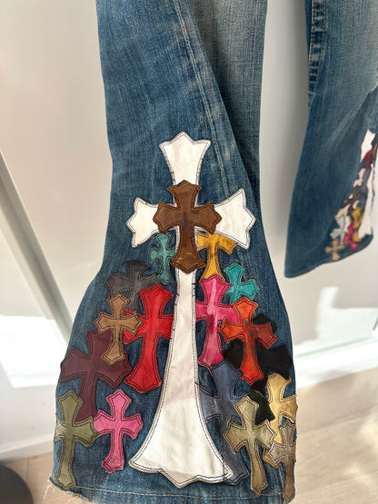 Chrome Hearts Multicolor Cross Patched Jeans