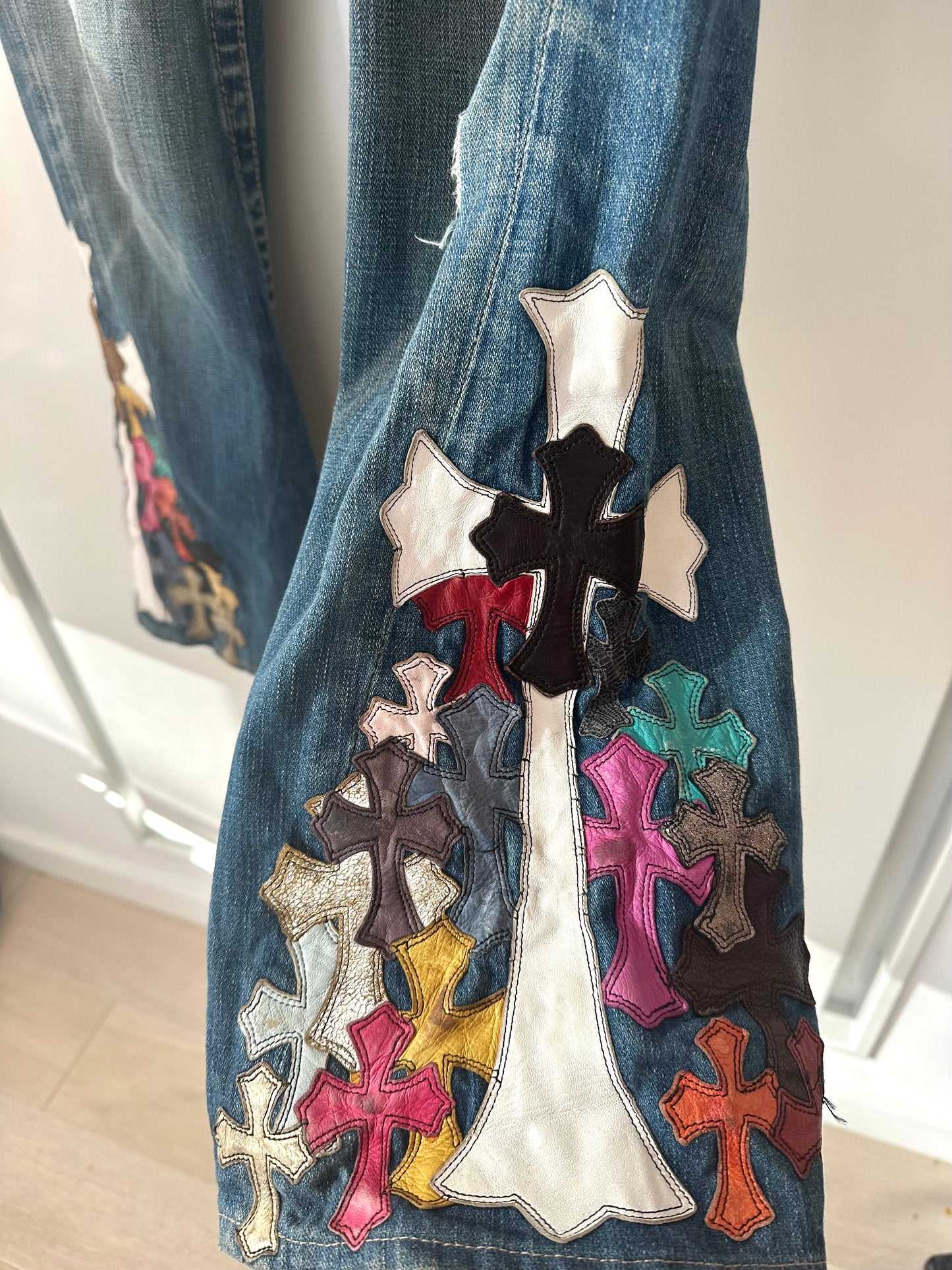 Chrome Hearts Multicolor Cross Patched Jeans