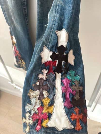 Chrome Hearts Multicolor Cross Patched Jeans
