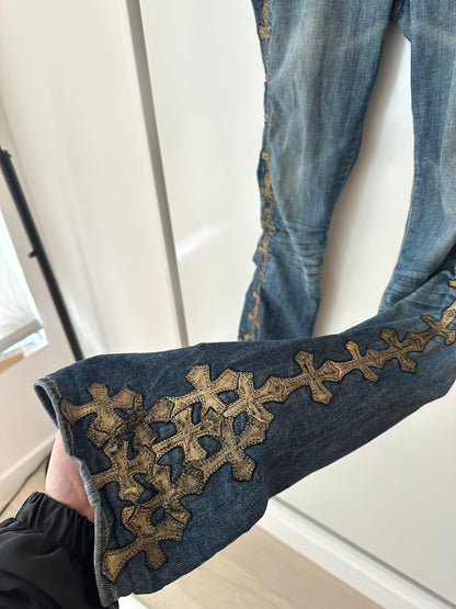 Chrome Hearts Gold Cross Patched Jeans